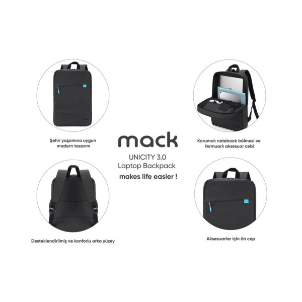 MACK MCC 605 15.6 UNICITY 3.0 Notebook Sirt Cantasi Siyah 6 1