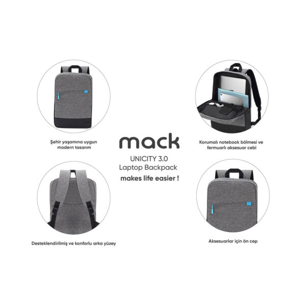 MACK MCC 606 15.6 UNICITY 3.0 Notebook Sirt Cantasi Gri 6 1
